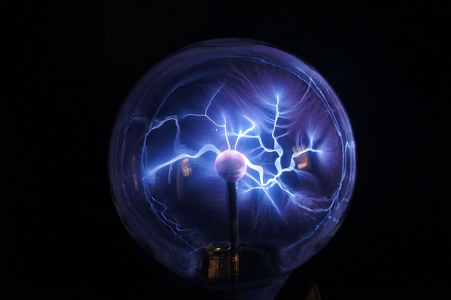 plasma ball, Plasma Lamp, illuminated, electricity, blue, fuel and power generation