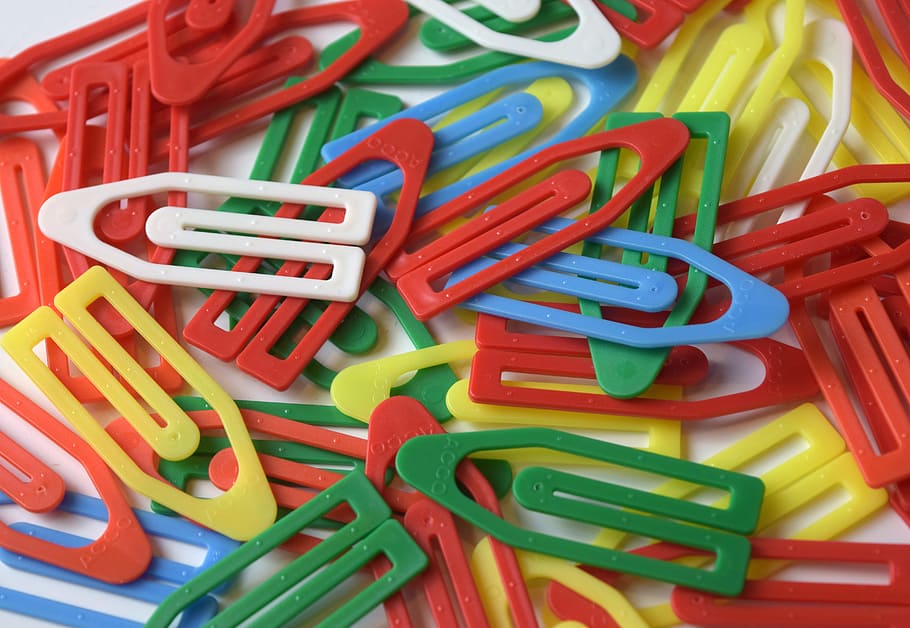 Paper Clips, Plastic, Colorful, office, stationery, office supply HD wallpaper