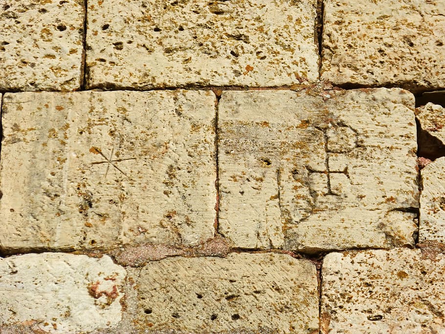 blocks, stonecutter mark, carved stone, romanesque, full frame, HD wallpaper