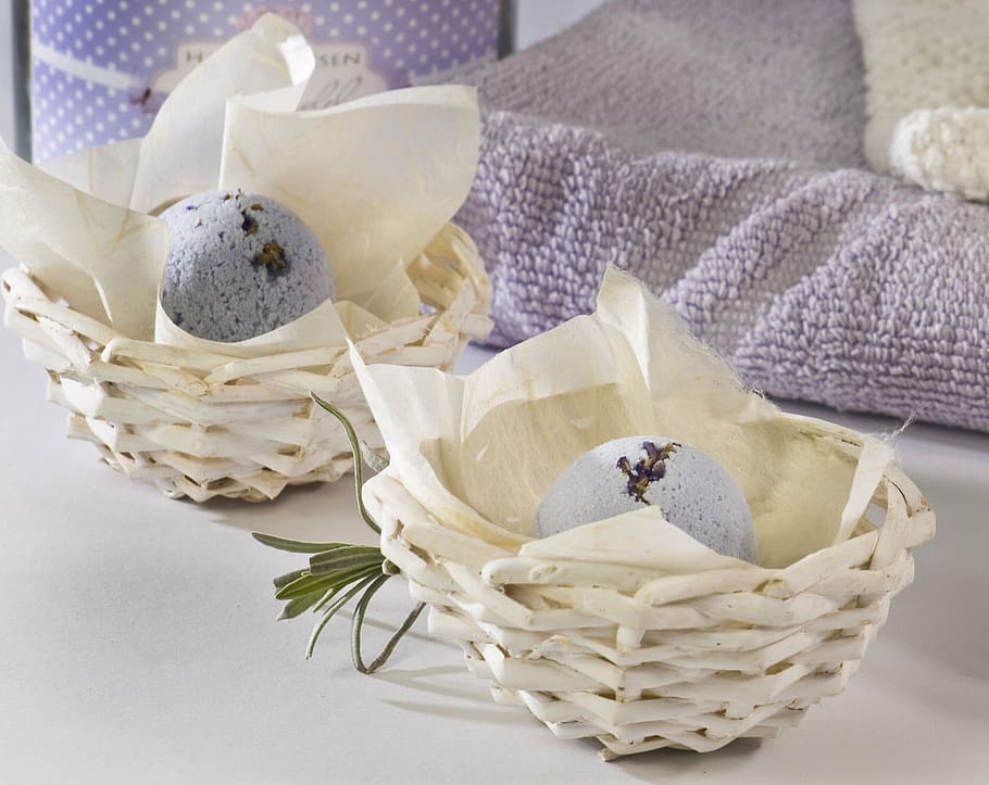 two white wicker trays, bath balls, wellness, clean, therapy HD wallpaper