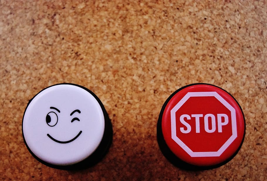 two round white and red containers, per, contra, yes, no, compare HD wallpaper