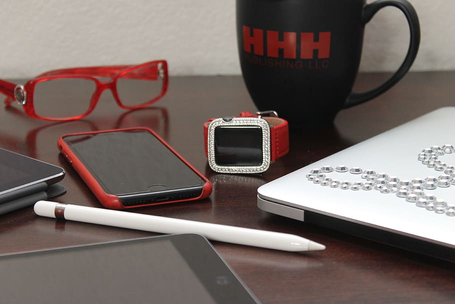 Mug, Technology, Desk, Glasses, red glasses, coffee, cup, computer HD wallpaper