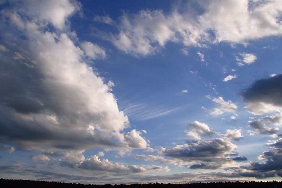 clouds, cloudy, sky, weather, cloud - sky, cloudscape, blue HD wallpaper