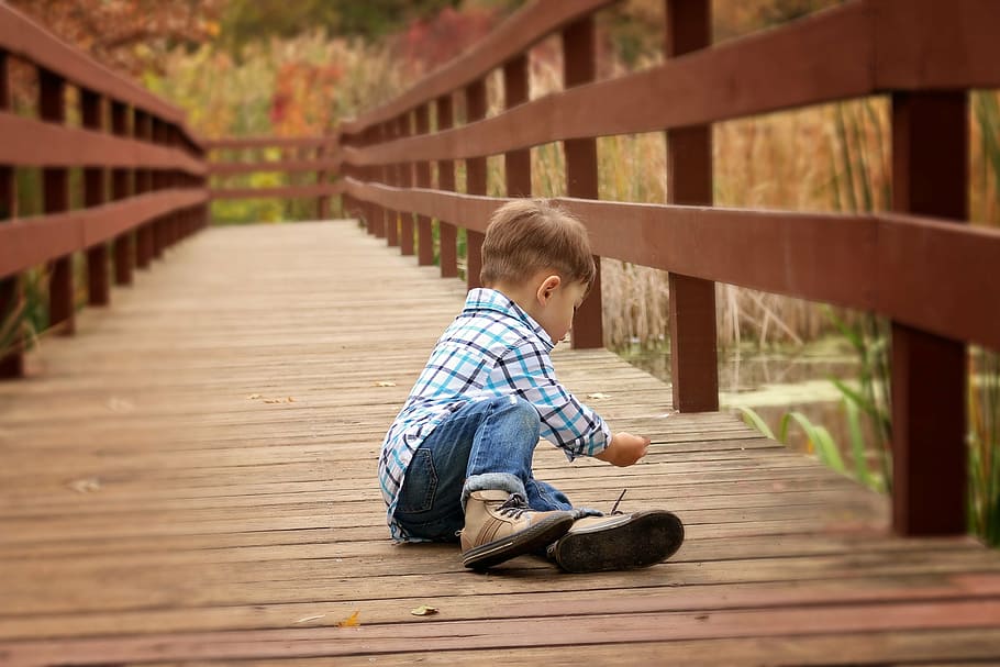 boy in white, teal, and black plaid dress shirt, fishing, fall HD wallpaper