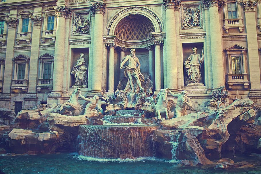 trevi fountain, rome, italy, fontana di trevi, historic, ancient
