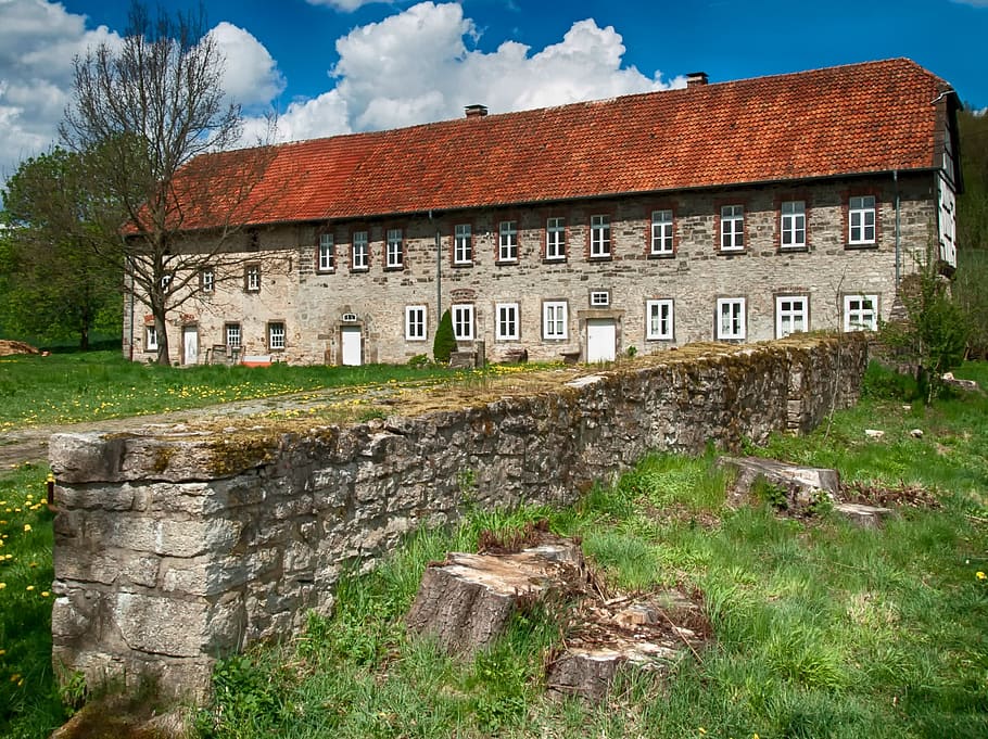 steinheim, germany, warehouse, building, architecture, grass HD wallpaper