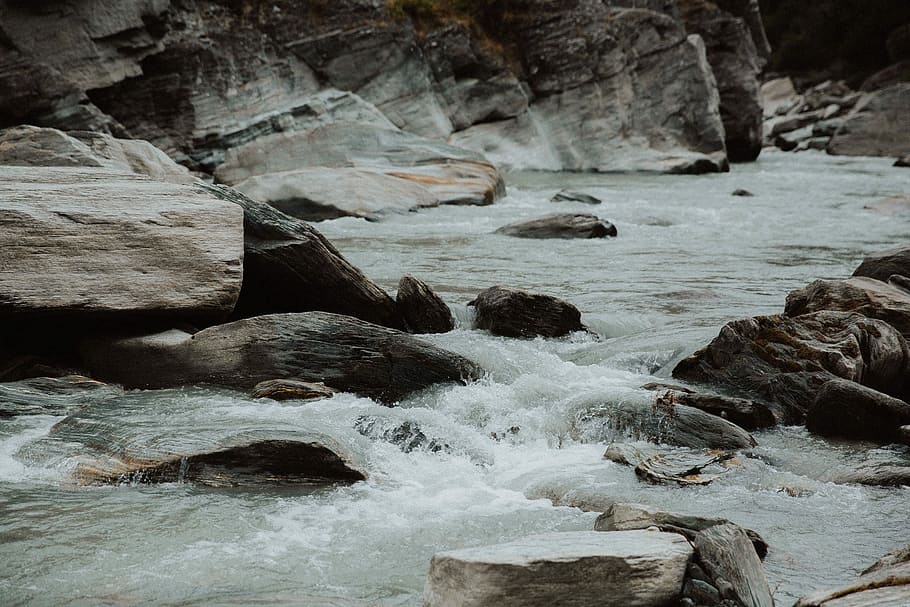 photography of water stream, river with rocks, flow, rock - object HD wallpaper