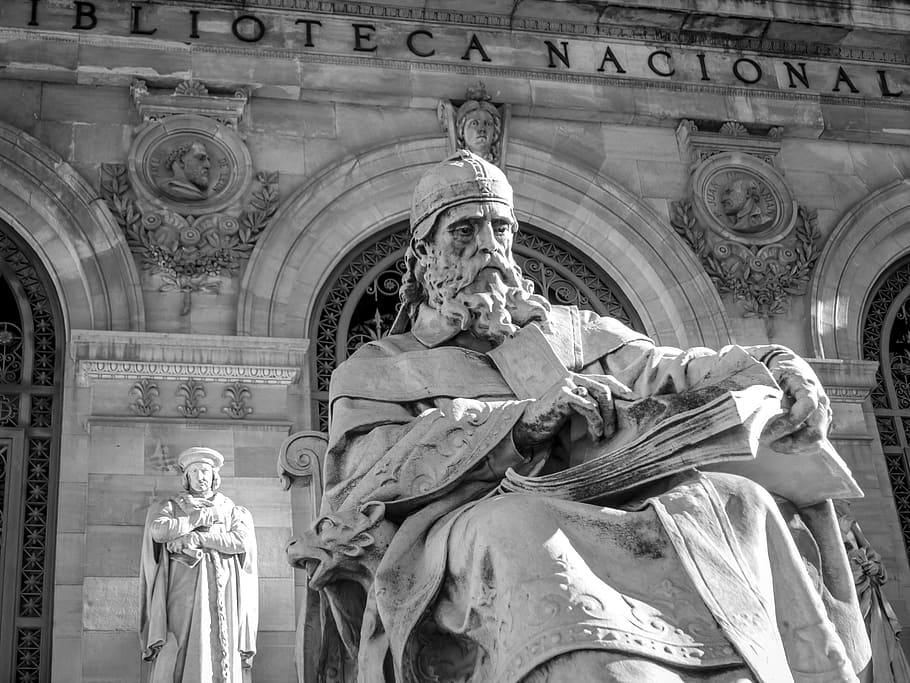 photography of statues near hall, library, building, monument HD wallpaper
