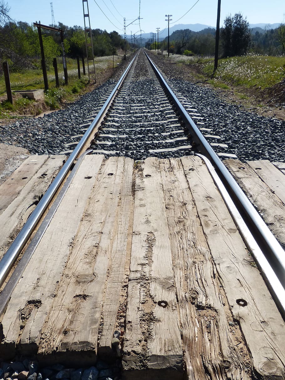 level crossing, rails, perspective, railway, railway line, to train, HD wallpaper