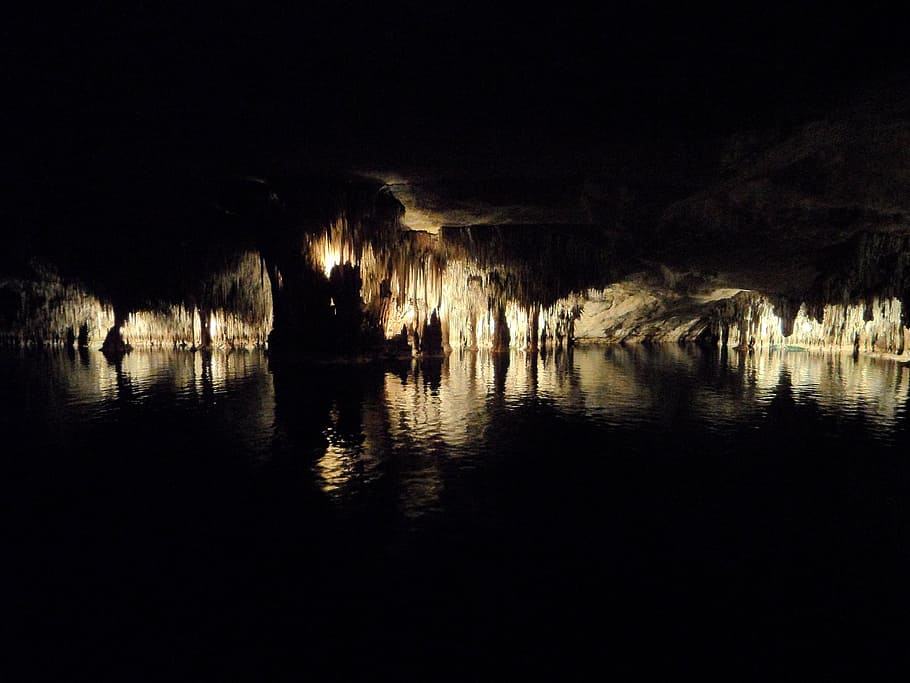 cave, dragon's lair, mallorca, stalagmites, speleothems, stalactites, HD wallpaper