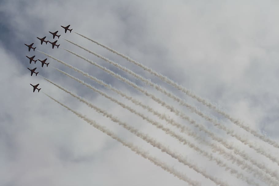 red arrows, plane, airshow, air display, aeroplanes, bournemouth HD wallpaper