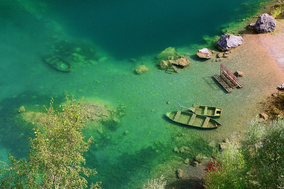 pond, wreck, water, nautical vessel, high angle view, nature HD wallpaper