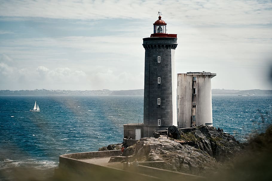 brittany, lighthouse, brittany coast, sea, water, sky, architecture, HD wallpaper