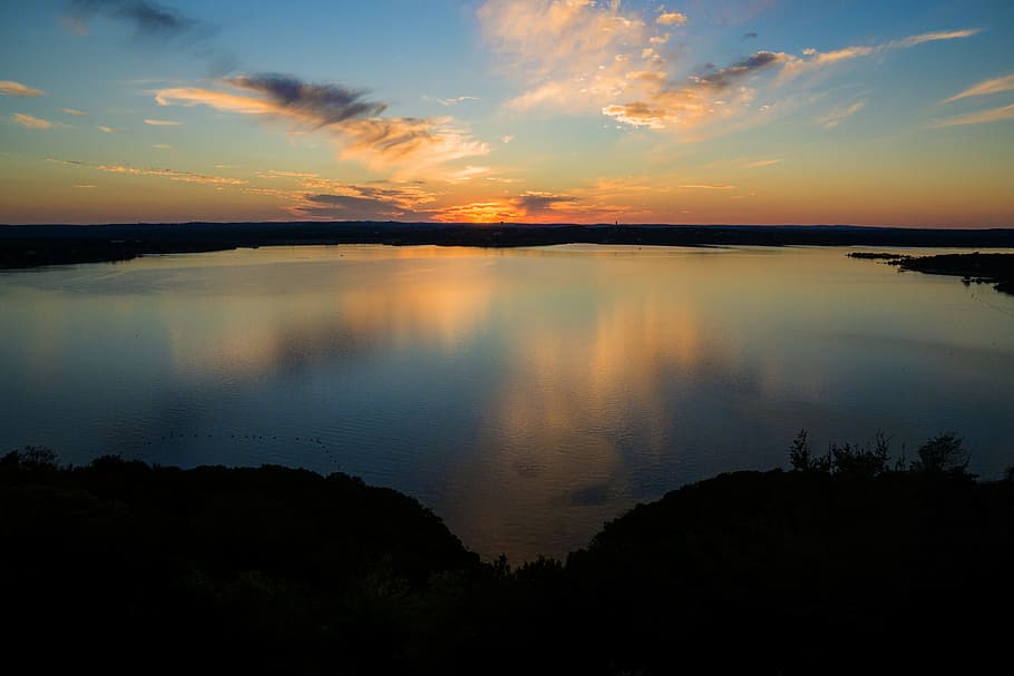 Lake Travis, Austin Texas, Sunset, Water, colors, scenic, landscape, HD wallpaper