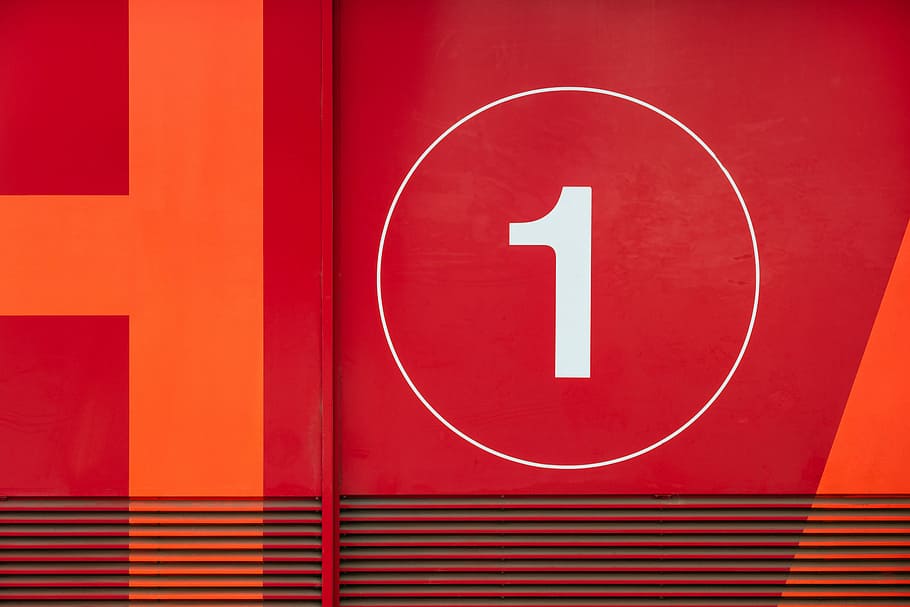 number 1 illustration, wall, one, minimal, red, sign, circle, HD wallpaper