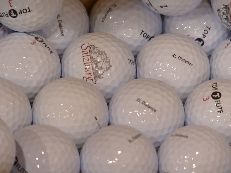 Top Flite golf ball lot, golf balls, white, full frame, backgrounds HD wallpaper