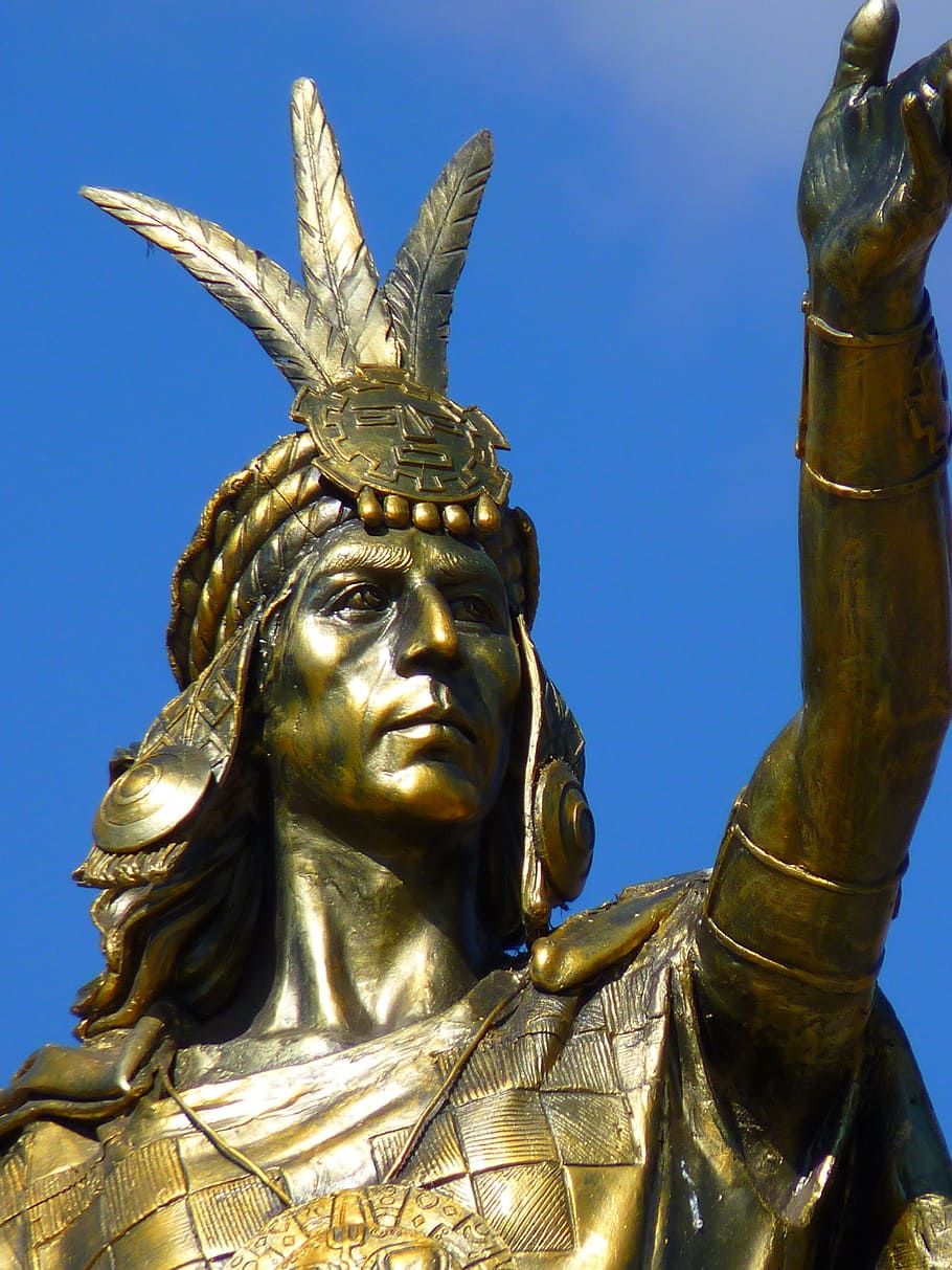 statue, human, warrior, inca, cusco, peru, golden, fountain HD wallpaper