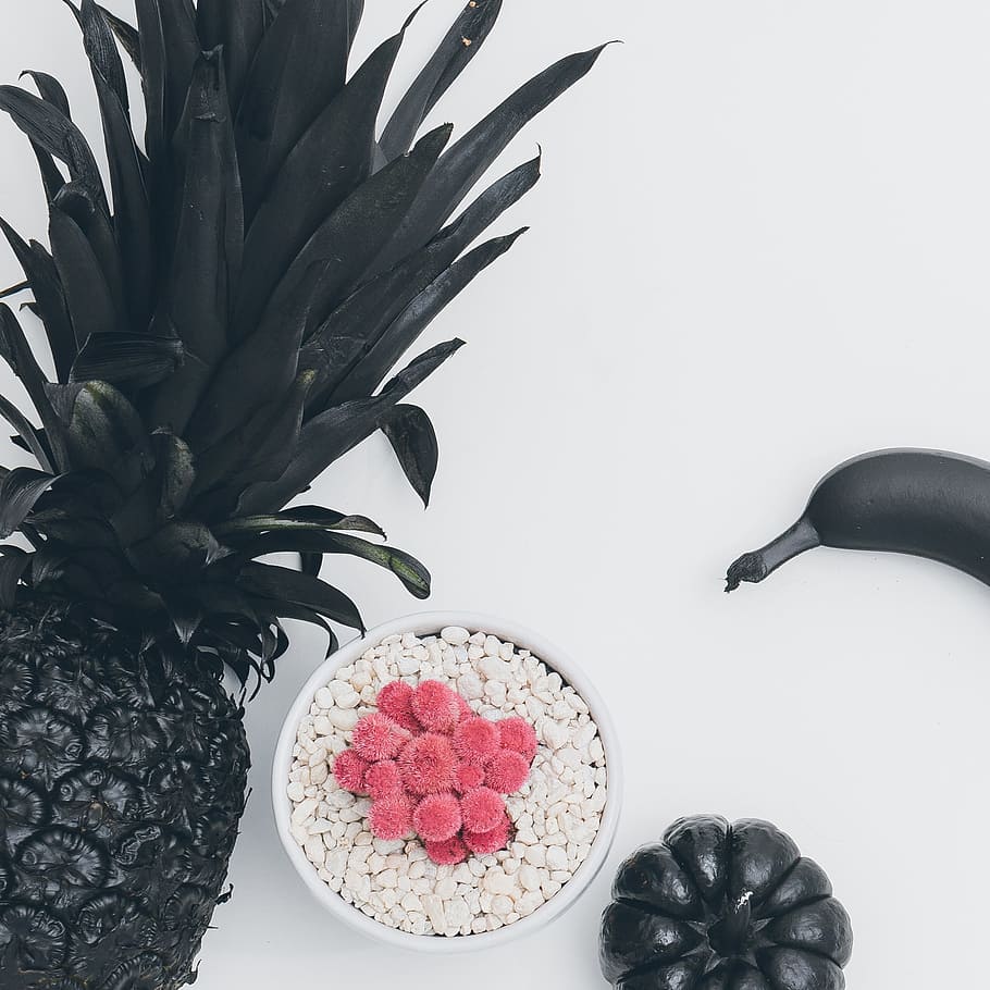 black, pineapple, squash, pumpkin, fruit, vegetable, flower HD wallpaper