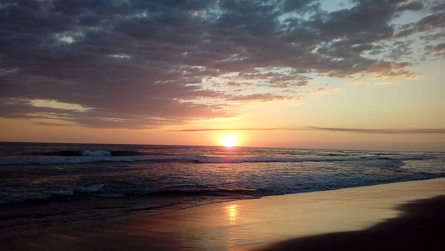 sunset, dawn, dusk, water, sea, sky, scenics - nature, beach HD wallpaper