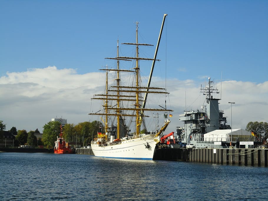 Sailing Vessel, Gorch Fock, training ship, navy, port, kiel, water, HD wallpaper