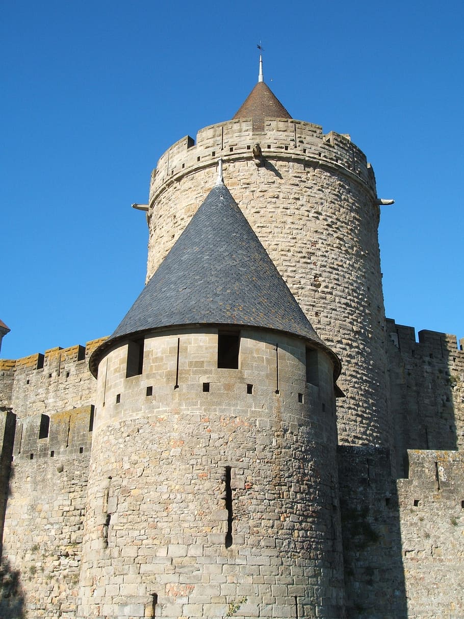 carcasonne, france, castle, built structure, architecture, history