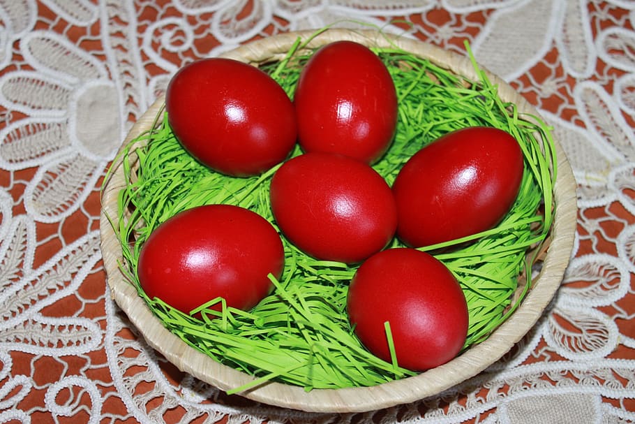 food, easter, egg, traditional, red, table, basket, food and drink HD wallpaper