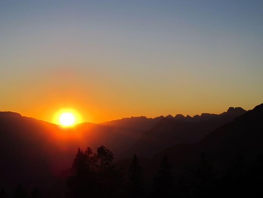 Sunset, Mountains, Mood, Dusk, sky, fireball, abendstimmung HD wallpaper