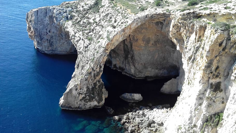islands, mortar, blue grotto, rock, rock - object, solid, water, HD wallpaper