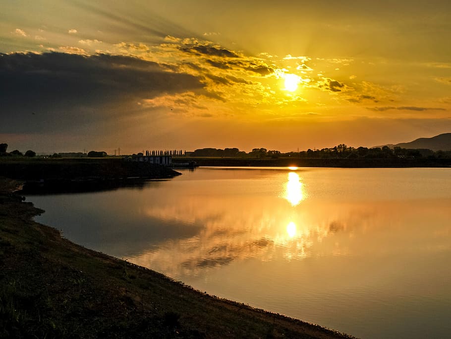 Landscape, Pond, Twilight, Sun, sunset, reflection, cloud - sky HD wallpaper