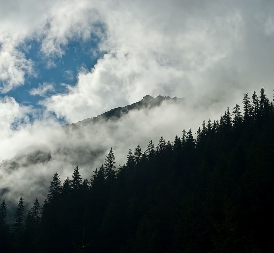 Clouds, Mountain, Peak, Travel, Nature, outdoor, trees, summer HD wallpaper