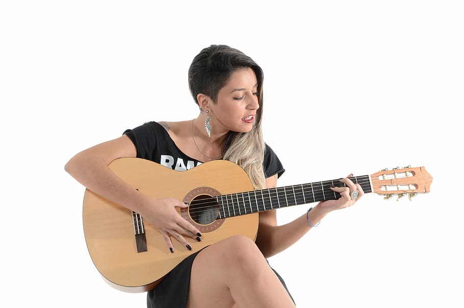 woman playing classical guitar, sing, music, rock, girls, pop