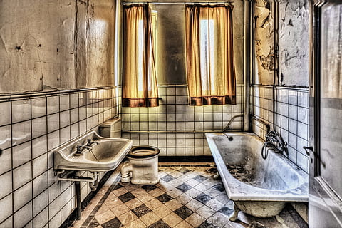 white enamel bathtub near sink, bathroom, hdr, monastery, expired HD wallpaper
