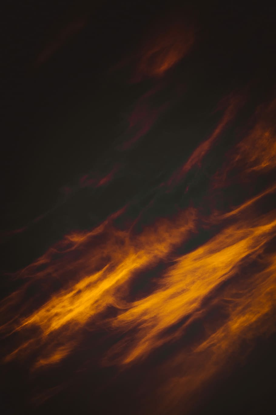 orange flame with black background, cloud, sky, dark, sunset, HD wallpaper