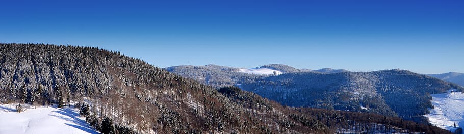 panoramic view photo of mountain alps, winter, panorama, snow HD wallpaper