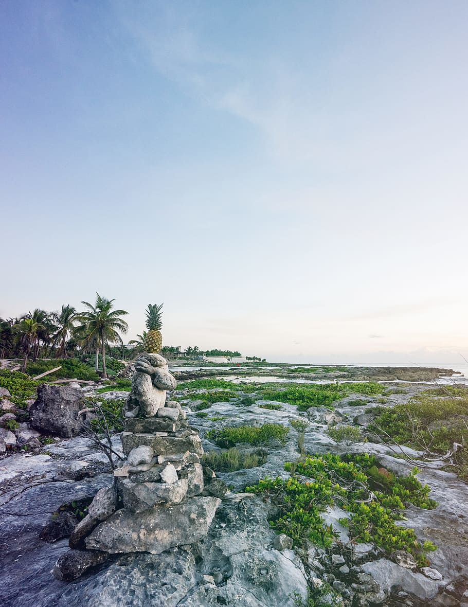 sea, landscape, nature, sky, beach, daylight, fruit, island, monument HD wallpaper