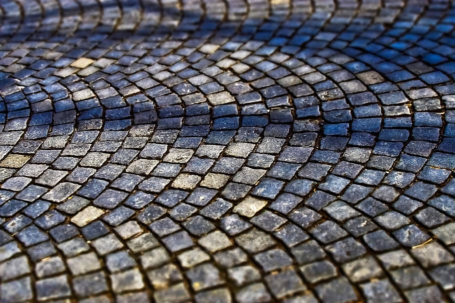 cobblestone, patch, road, stones, away, cobblestones, paving stones HD wallpaper