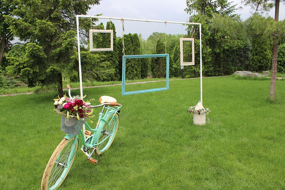 Weeding, Decor, Nature, Romantic, Flower, bike, outdoor, green HD wallpaper