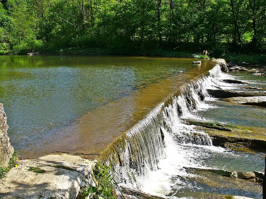 river, nature, cascade, water, landscape, poland, view, green HD wallpaper