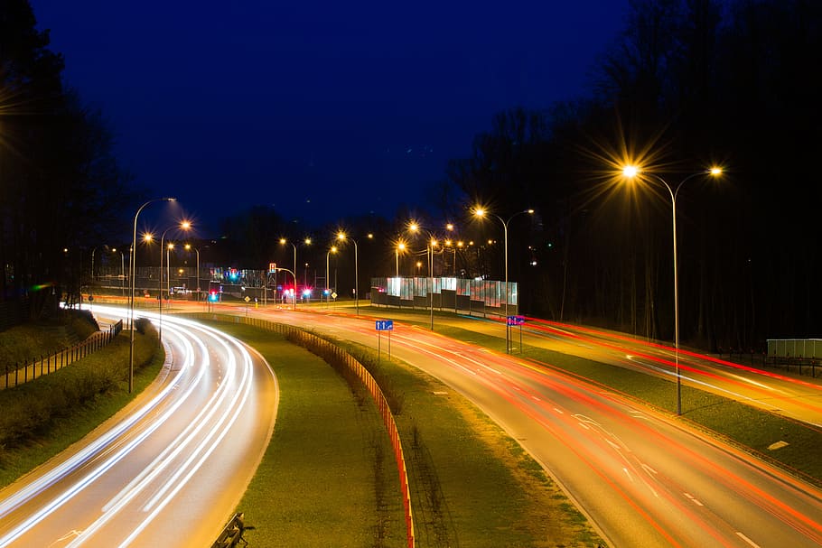 time-lapse photography of road, night, city, light, urban, city at night HD wallpaper