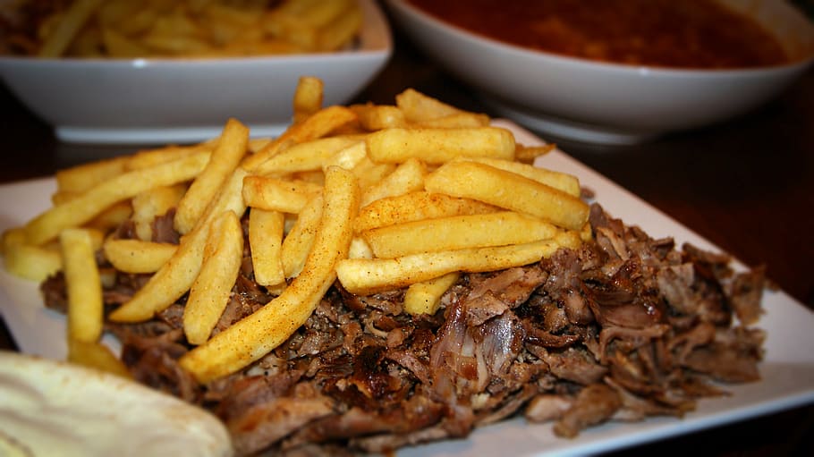 fried potato on plate, amman, baghdad, dinner, fast food, fries, HD wallpaper