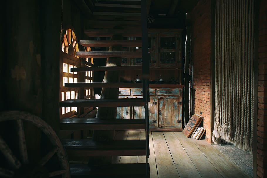 architecture, house, indoors, rustic, stairs, wood, wood - Material HD wallpaper