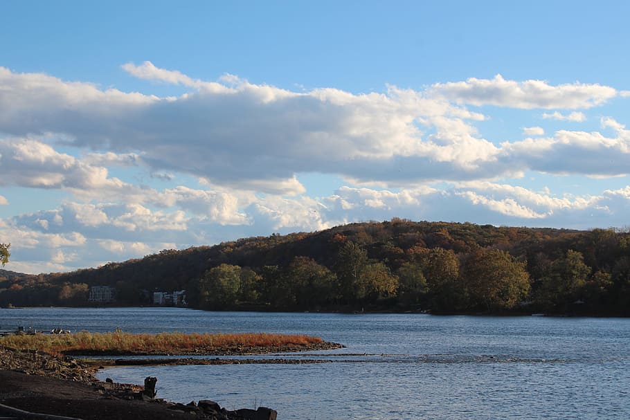 River, Clouds, Landscape, Nature, sky, water, blue, outdoor HD wallpaper