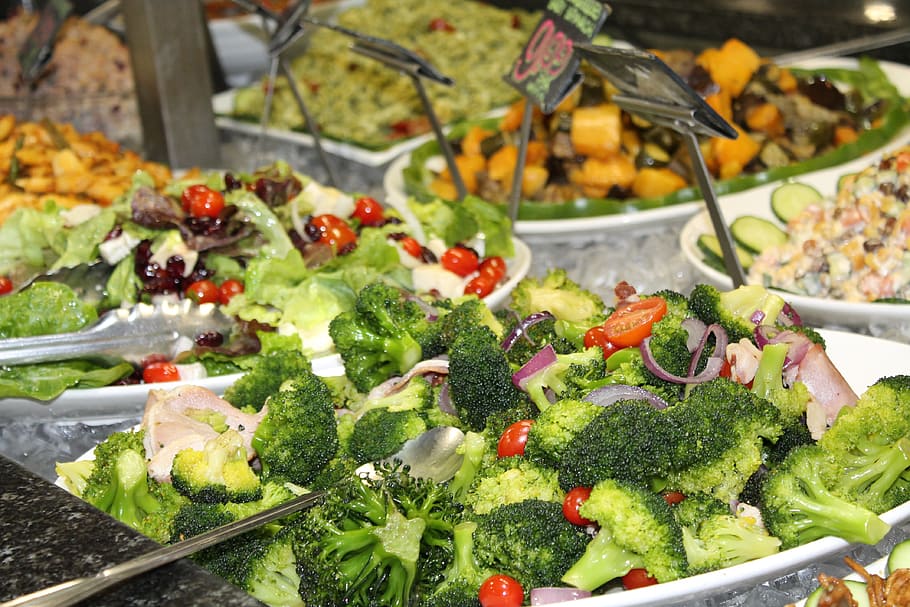 salads, fresh, deli, broccoli, ham, ingredients, leafy greens HD wallpaper