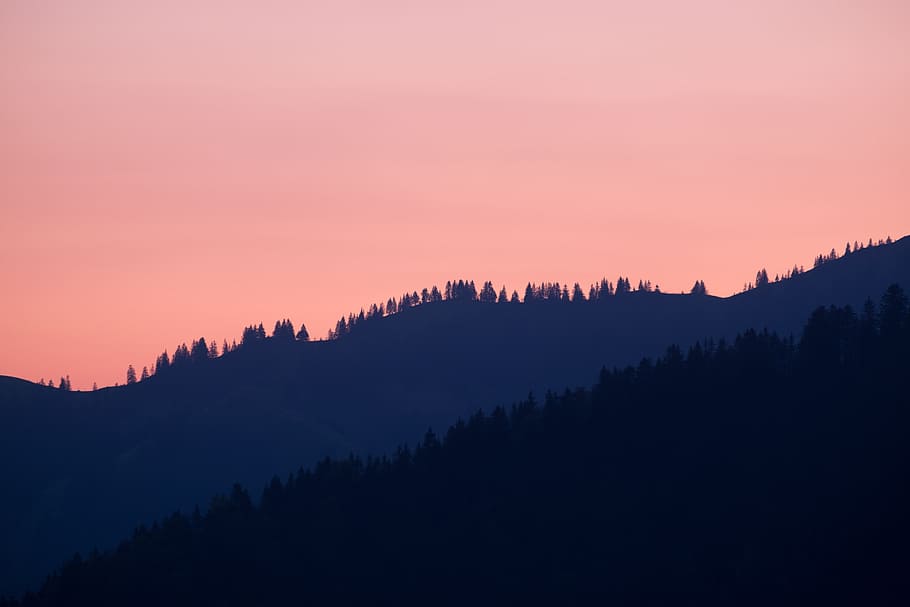 mountain, highland, landscape, dark, sunset, sky, silhouette HD wallpaper