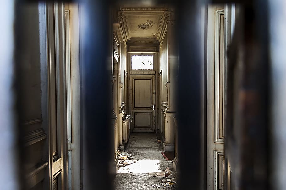 Empty Hallway, abandoned, architecture, building, daylight, doors HD wallpaper