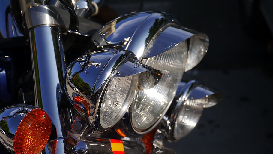 Chrome, Motorcycle, Lamps, Reflection, headlight, shiny, no people HD wallpaper