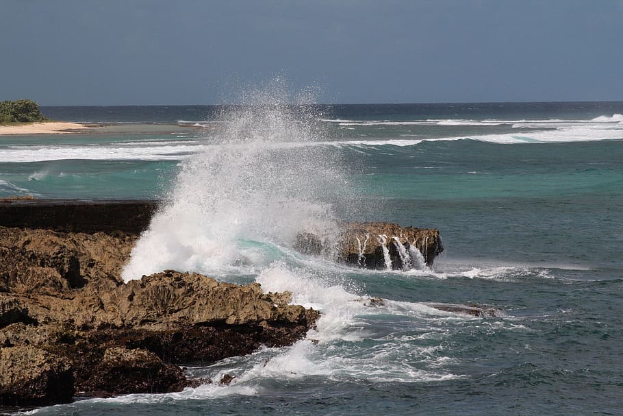 Ocean, Wave, Scum, Rock, Spray, Seaside, nature, water, beach HD wallpaper