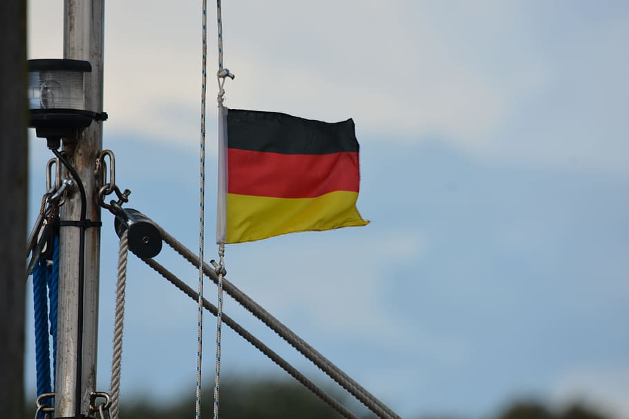 technology, ship, flag, germany, patriotism, sky, low angle view HD wallpaper