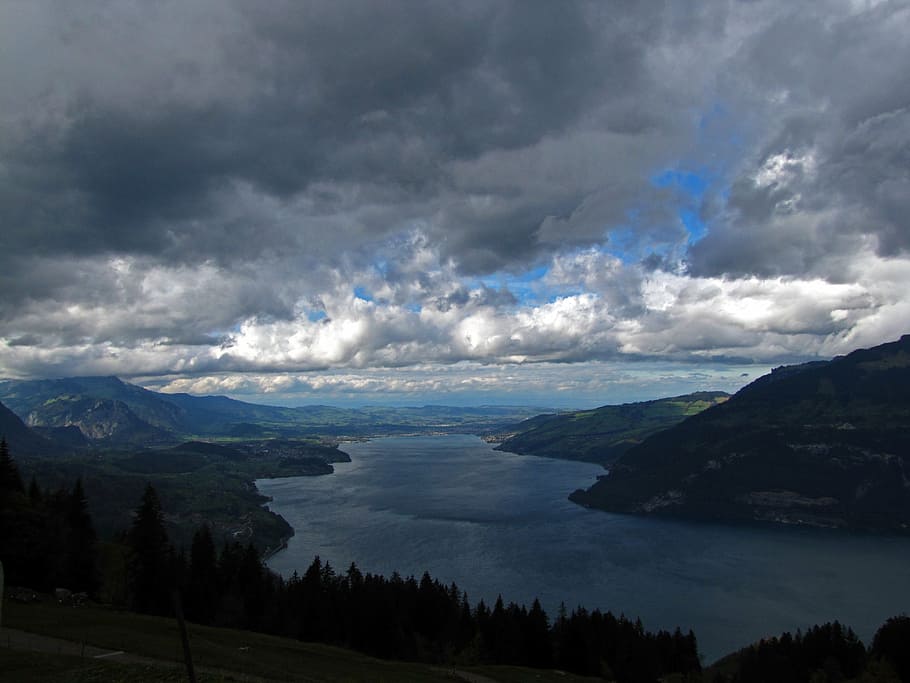thunersee, lake, blue, storm, nature, water, landscape, clouds HD wallpaper