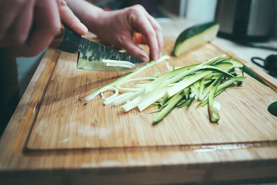 person chopping vegetable, board, kitchen, utensils, knife HD wallpaper